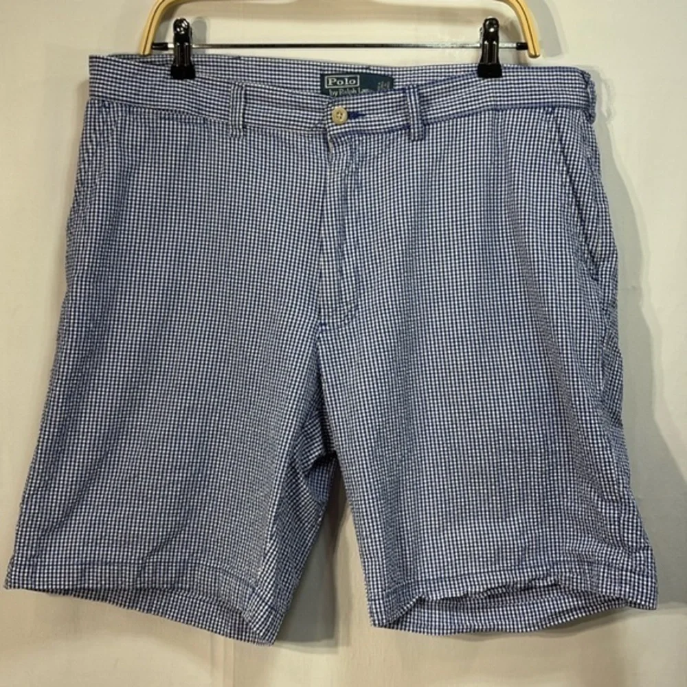 ✅ polo by Ralph Lauren  blue and white seersucker check shorts: